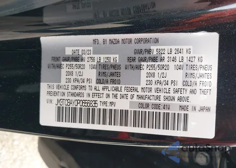 2023 Mazda Cx-9 Touring Plus from USA, damaged, VIN JM3TCBAY0P0656835